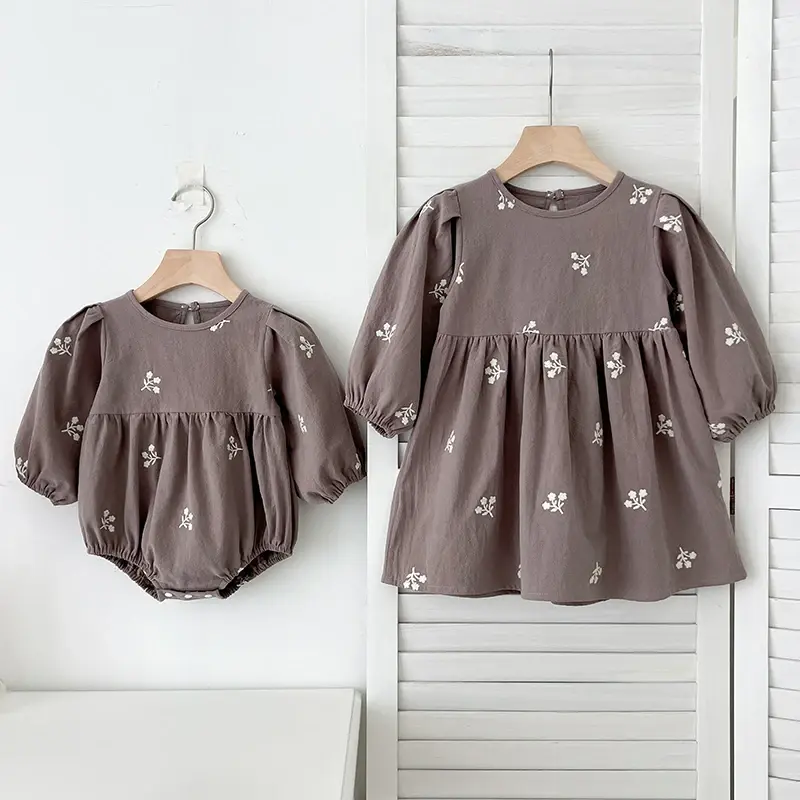 2025 New Family Sister Matching Dress Outfit Baby Girls Clothes Long Sleeve Embroidered Girl Dress Baby Romper Princess Dresses