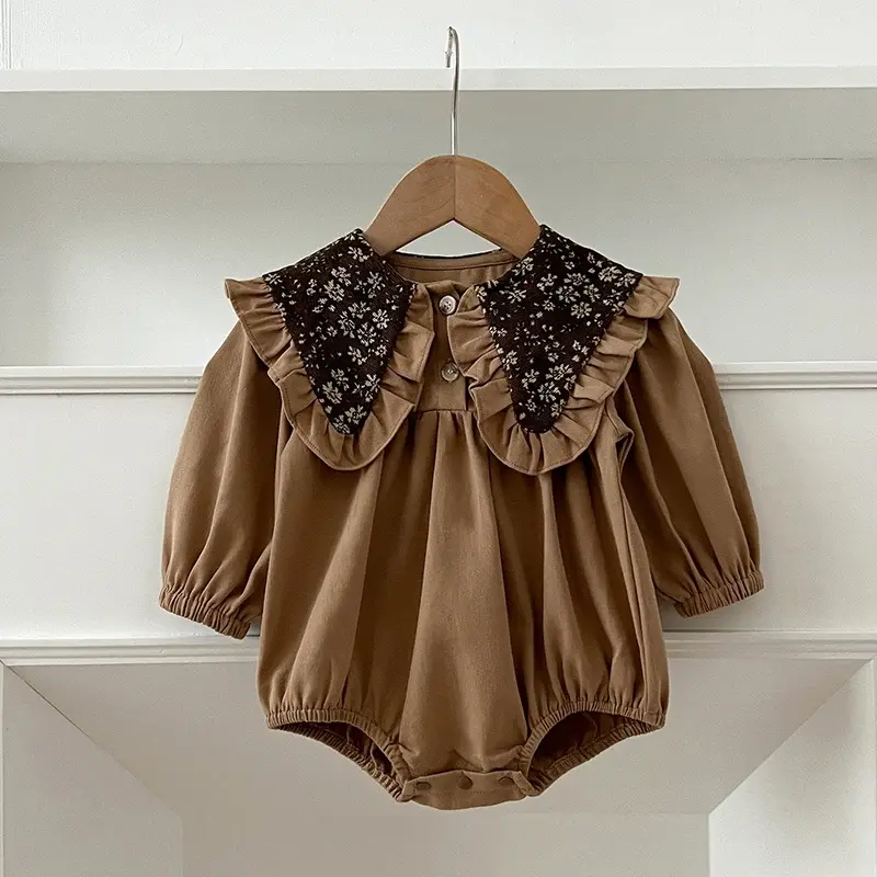 Autumn Newborn Clothes Retro Kids Baby Girls Long Sleeve Sweet Printing Princess Rompers Infant New Baby Girls Rompers Clothes