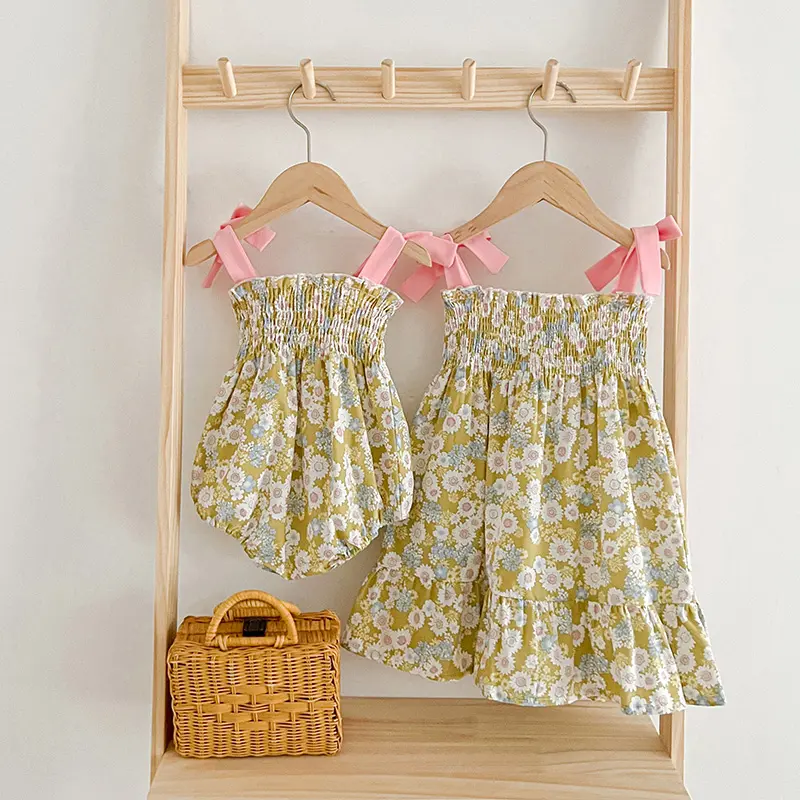 2024 Sister Baby Girl Clothes Girls Dress Summer New Baby Girls Summer Suspender Dresses Sleeveless Sister Flower Princess Dress