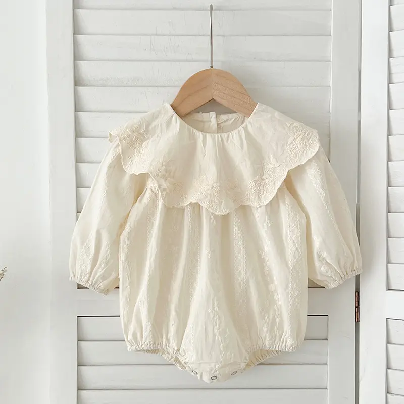 Autumn Baby Girl Romper Baby Girl Clothes Cotton Embroidered Lapel Baby Girl's One Piece Clothes Short Sleeve Climbing Clothes