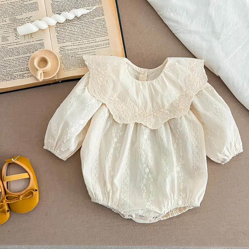 Autumn Baby Girl Romper Baby Girl Clothes Cotton Embroidered Lapel Baby Girl's One Piece Clothes Short Sleeve Climbing Clothes
