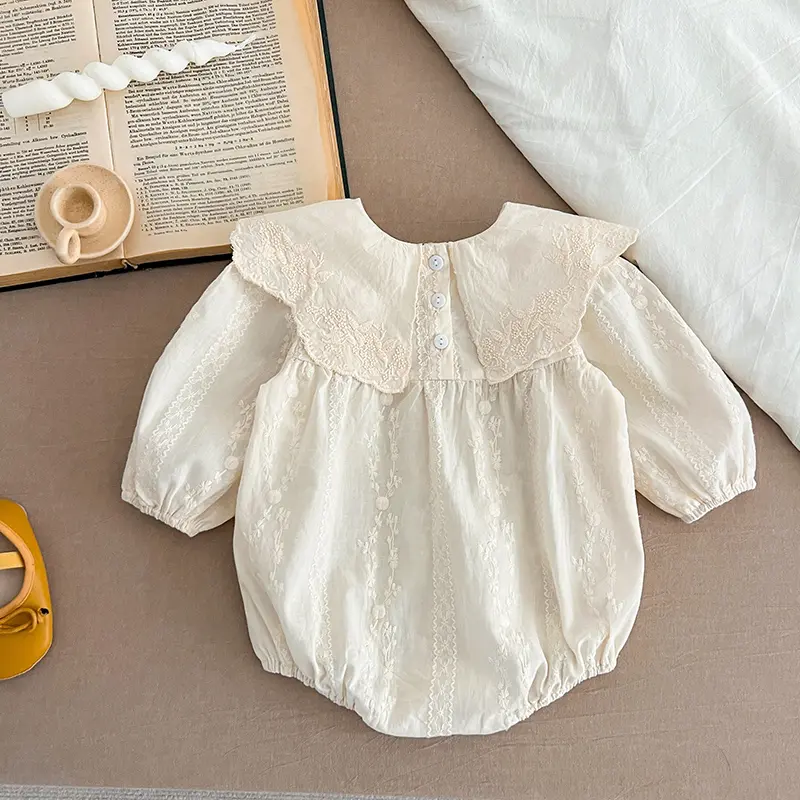 Autumn Baby Girl Romper Baby Girl Clothes Cotton Embroidered Lapel Baby Girl's One Piece Clothes Short Sleeve Climbing Clothes