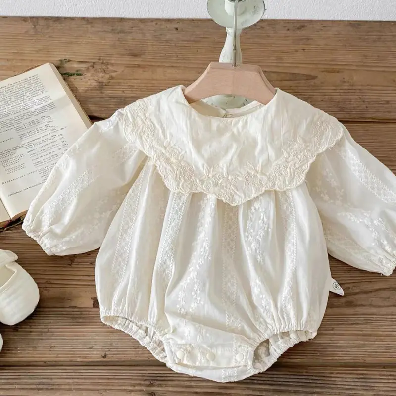 Autumn Baby Girl Romper Baby Girl Clothes Cotton Embroidered Lapel Baby Girl's One Piece Clothes Short Sleeve Climbing Clothes