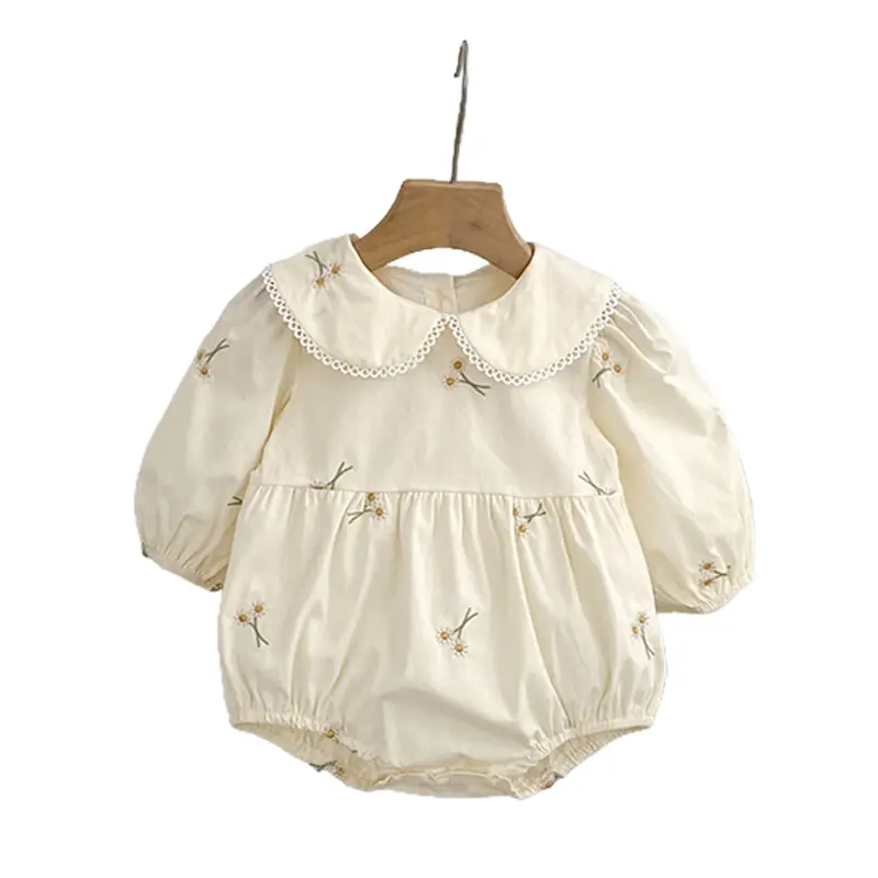0-2Yrs Newborn Bodysuit Clothes Fashion Baby Romper Embroidered Flowers Princess Bow Romper Long Sleeves Infant Girl Jumpsuit
