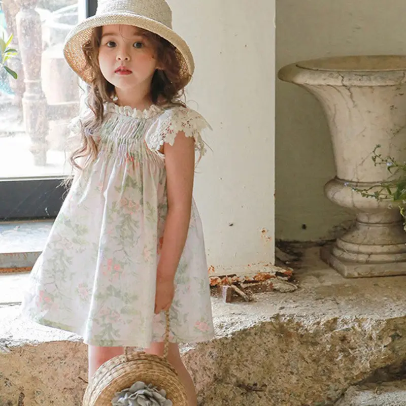 New Toddler Baby Girls Party Dresses Summer Kids Girls Dress Cotton Flower Sleeveless Outwear Lovely Infant Costume Clothes Lace