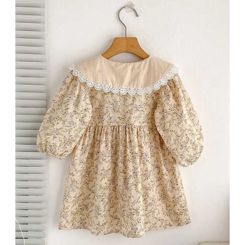Baby Girls Flower Dresses 1-7Yrs Baby Girls Clothes Spring Autumn Flower Dresses Lace Turn-down Floral Girl Princess Dress