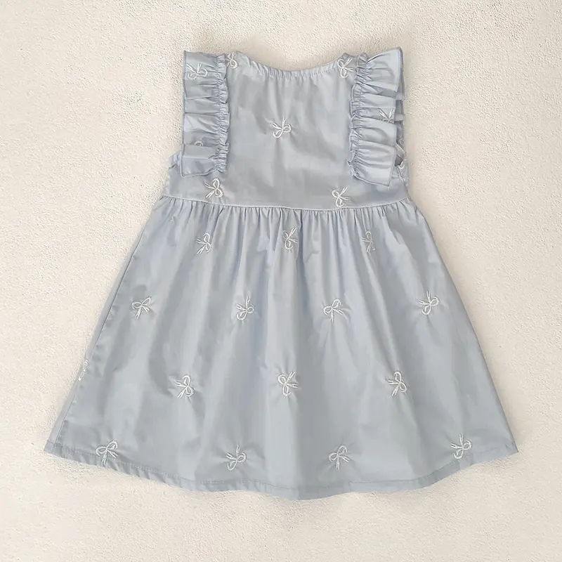 1-6Y Kids Outfits Summer Baby Girl Cotton Princess Dress Baby Embroidered Bow Flowers Dress Children Retro Casual Loose Dresses