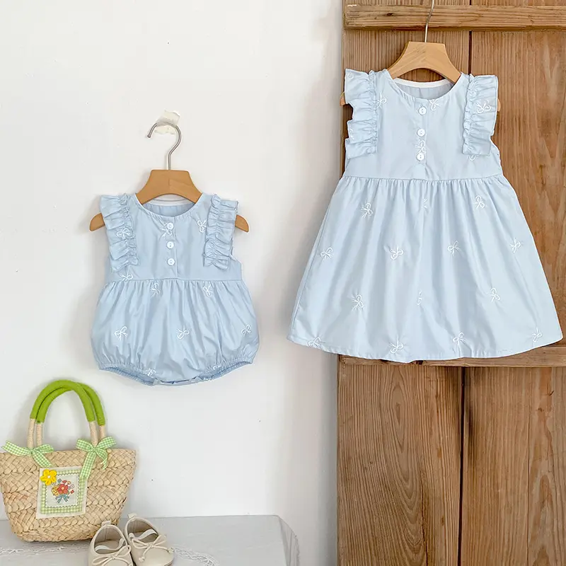 1-6Y Kids Outfits Summer Baby Girl Cotton Princess Dress Baby Embroidered Bow Flowers Dress Children Retro Casual Loose Dresses