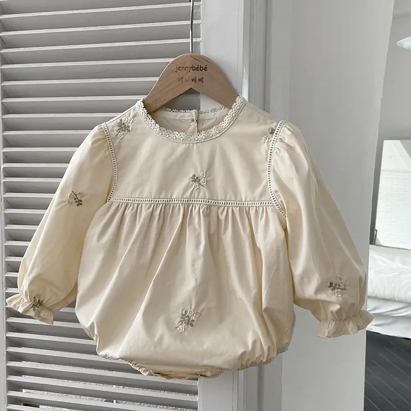 Toddler Girls Jumpsuit Baby Girl Clothing Embroidered Collar Baby Puff Sleeve Onesies For Girls One Piece Romper Autumn Clothes