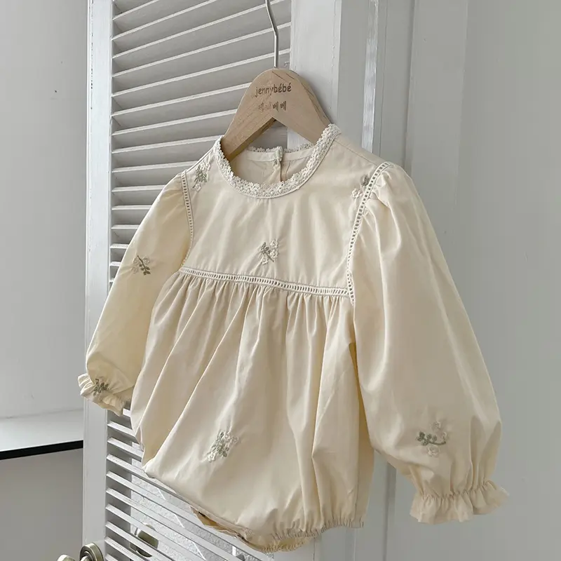 Toddler Girls Jumpsuit Baby Girl Clothing Embroidered Collar Baby Puff Sleeve Onesies For Girls One Piece Romper Autumn Clothes