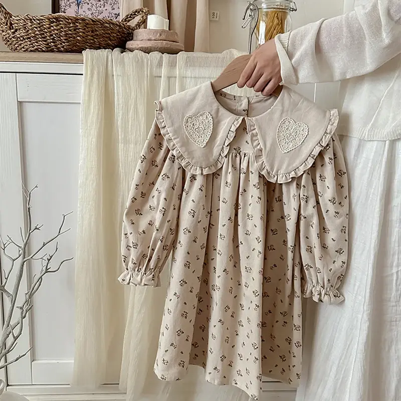 New Spring Kids Baby Girls Dress Long Sleeve Flower Princess Dress Autumn Baby Girls Doll Collar Dress Children Clothes Dress ﻿