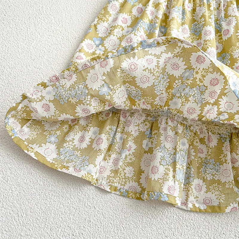 New Summer Baby Girls Princess Dress Korean Style Dress Floral Print Square Collar Sleeveless Sling Fairy Dress Children Clothes