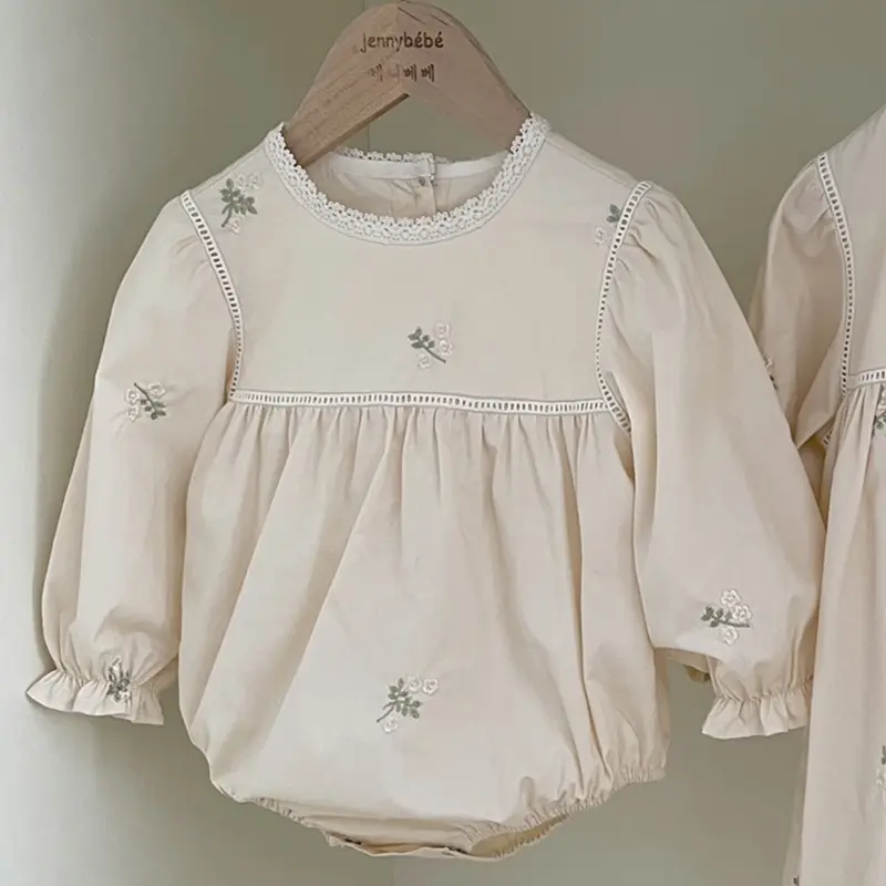 Toddler Girls Jumpsuit Baby Girl Clothing Embroidered Collar Baby Puff Sleeve Onesies For Girls One Piece Romper Autumn Clothes