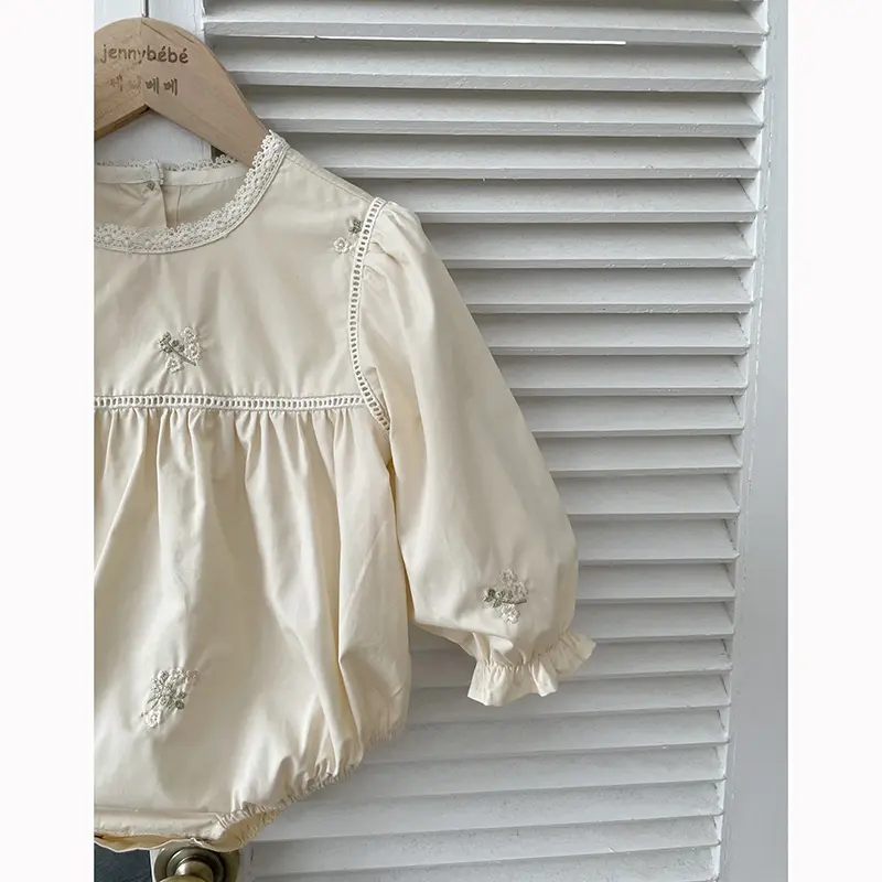 Toddler Girls Jumpsuit Baby Girl Clothing Embroidered Collar Baby Puff Sleeve Onesies For Girls One Piece Romper Autumn Clothes