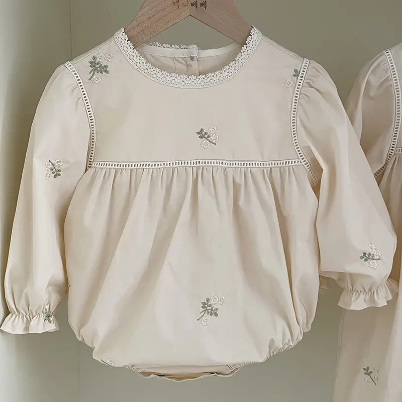 Toddler Girls Jumpsuit Baby Girl Clothing Embroidered Collar Baby Puff Sleeve Onesies For Girls One Piece Romper Autumn Clothes