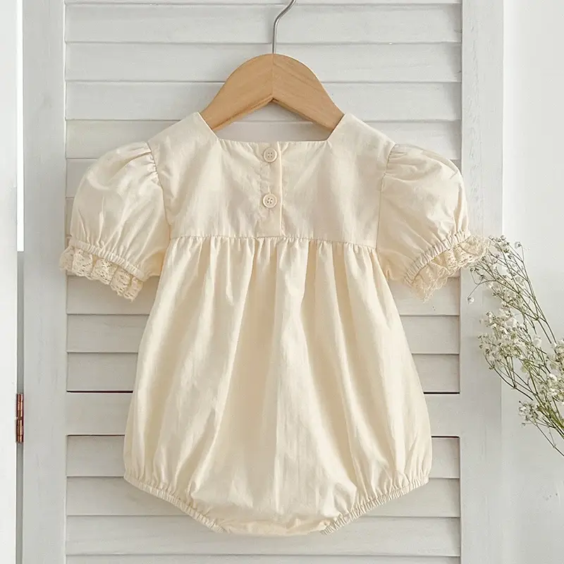 2025 Summer Romper 0-24M Baby Girl Clothing Newborn Baby Girl Romper Cotton Red Embroidered Flowers Toddler Baby Girls Jumpsuit