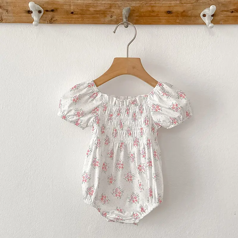 Baby Girls Rompers Newborn Kids Baby Girls Short Sleeve Sweet Flower Printing Princess Rompers Infant Baby Girls Rompers Clothes