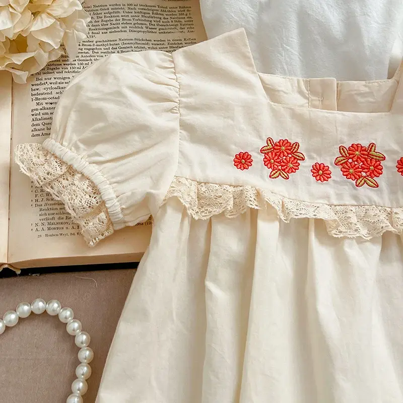 2025 Summer Romper 0-24M Baby Girl Clothing Newborn Baby Girl Romper Cotton Red Embroidered Flowers Toddler Baby Girls Jumpsuit
