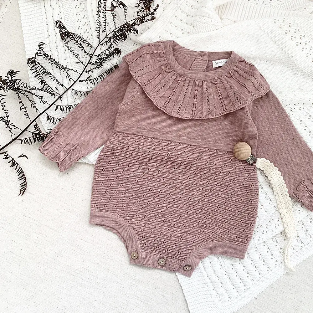 Autumn Baby Bodysuits Newborn Infant Kids Girls Solid Onesie Ruffled Coveralls Winter Long Sleeve Toddler Kids Outfit Clothes