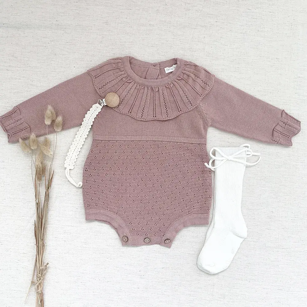 Autumn Baby Bodysuits Newborn Infant Kids Girls Solid Onesie Ruffled Coveralls Winter Long Sleeve Toddler Kids Outfit Clothes