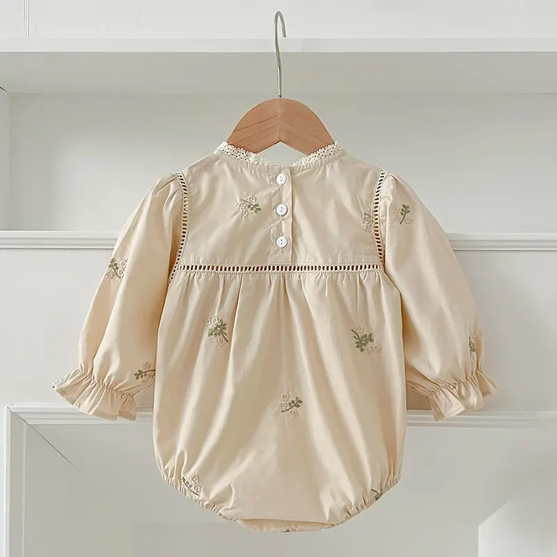 Autumn Children Clothes Embroider New Newborn Baby Girls Bodysuits Long Sleeved Cotton Lace Stitching Infant Baby Girls Jumpsuit