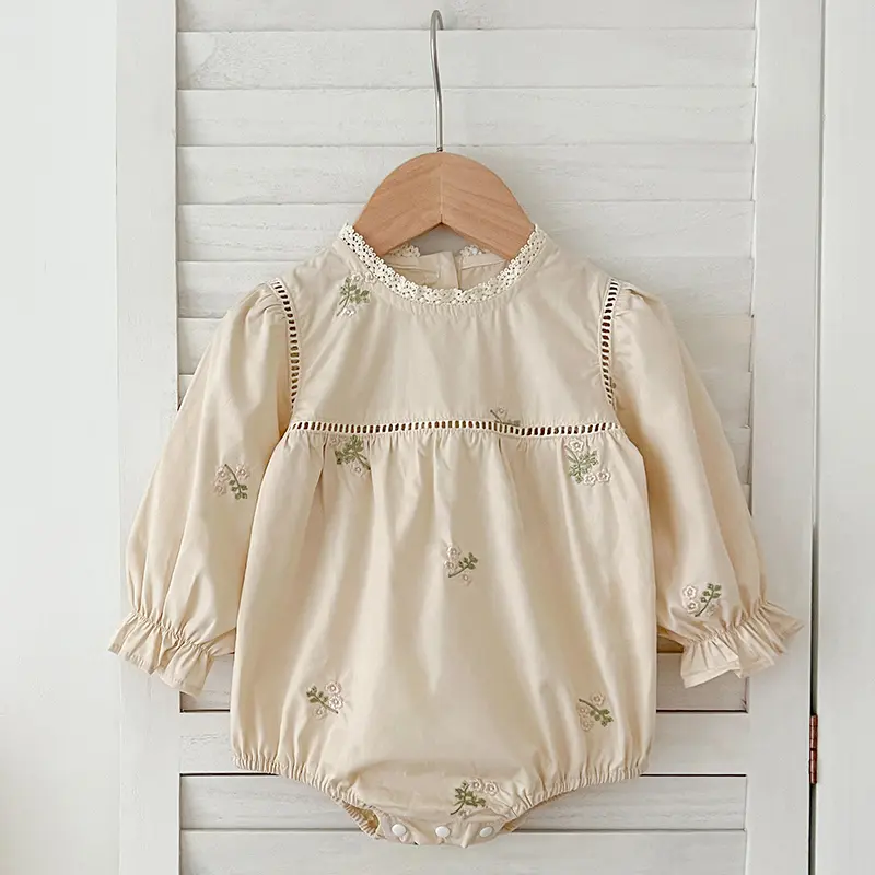 Autumn Children Clothes Embroider New Newborn Baby Girls Bodysuits Long Sleeved Cotton Lace Stitching Infant Baby Girls Jumpsuit