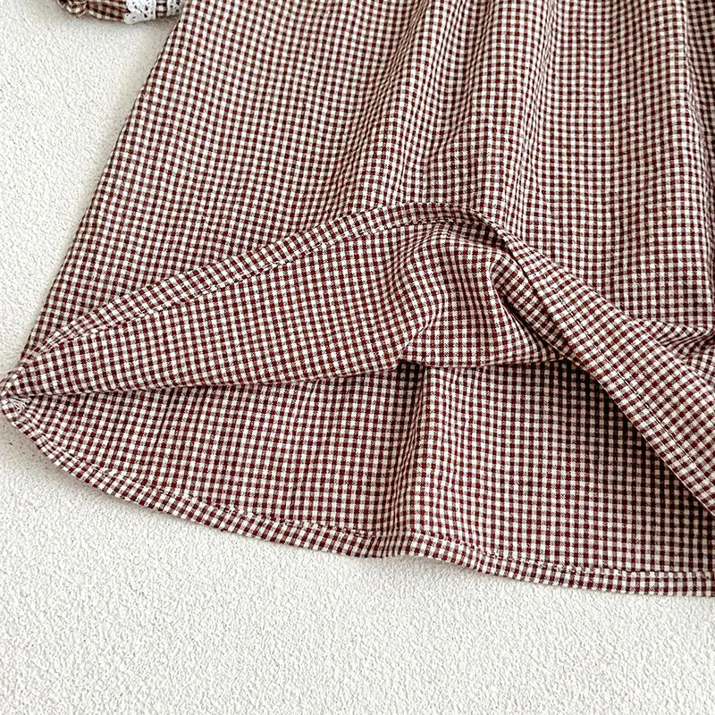Spring Autumn Kids Baby Girls Long Sleeve Sweet Flower Embroider Princess Dress Baby Girls Grid Dress Children Clothes Dress