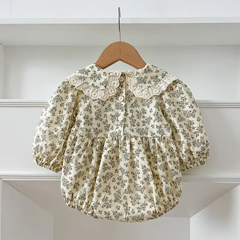 Baby Girls Rompers Newborn Kids Baby Girls Clothes Long Sleeve Sweet Flower Printing Princess Rompers Infant Baby Girls Rompers