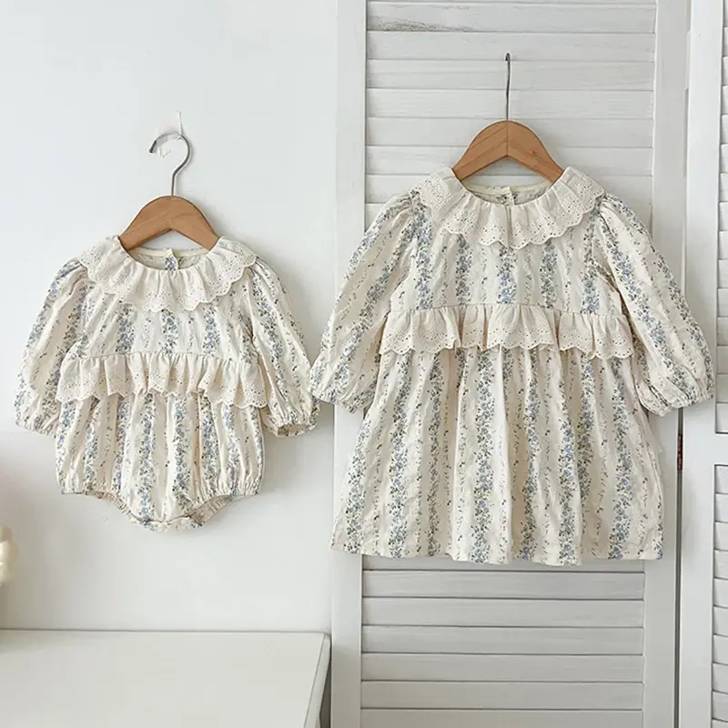 Toddler Princess Girl Dress 1-6Yrs Girls Lace Clothing Lace Blue Flowers Baby Long Sleeve Dress Infant Girl Clothes Kids Outfits