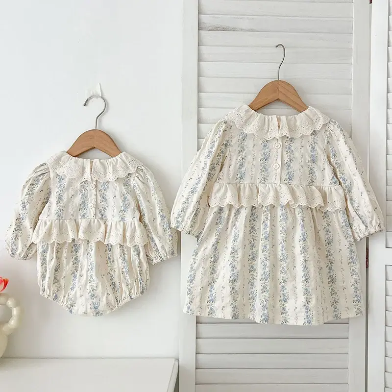 Toddler Princess Girl Dress 1-6Yrs Girls Lace Clothing Lace Blue Flowers Baby Long Sleeve Dress Infant Girl Clothes Kids Outfits