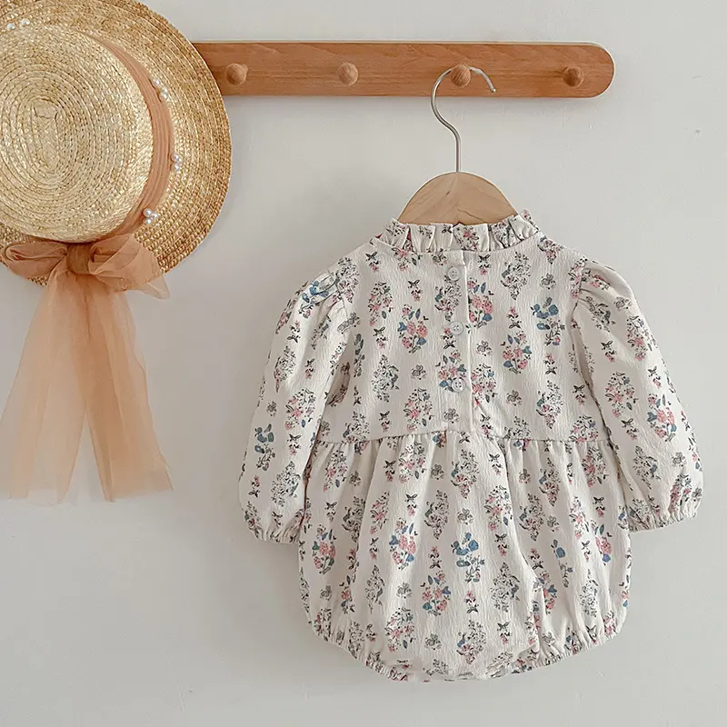 Baby Spring Clothing Newborn Infant Baby Girls Cotton Romper Autumn Ruffled Collar Long Sleeves Romper Floral Bodysuit Jumpsuit