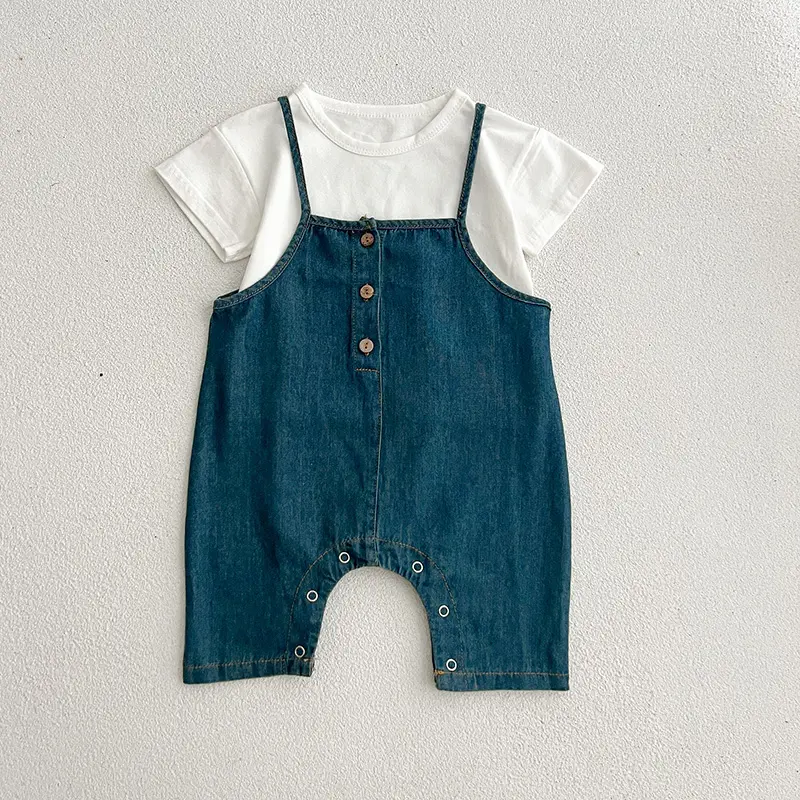 Summer Baby Boy Girl Romper Denim Baby Boy Girl Romper Cowboy Sleeveless Jumpsuit Toddler Blue Boy Casual Costume Baby Romper