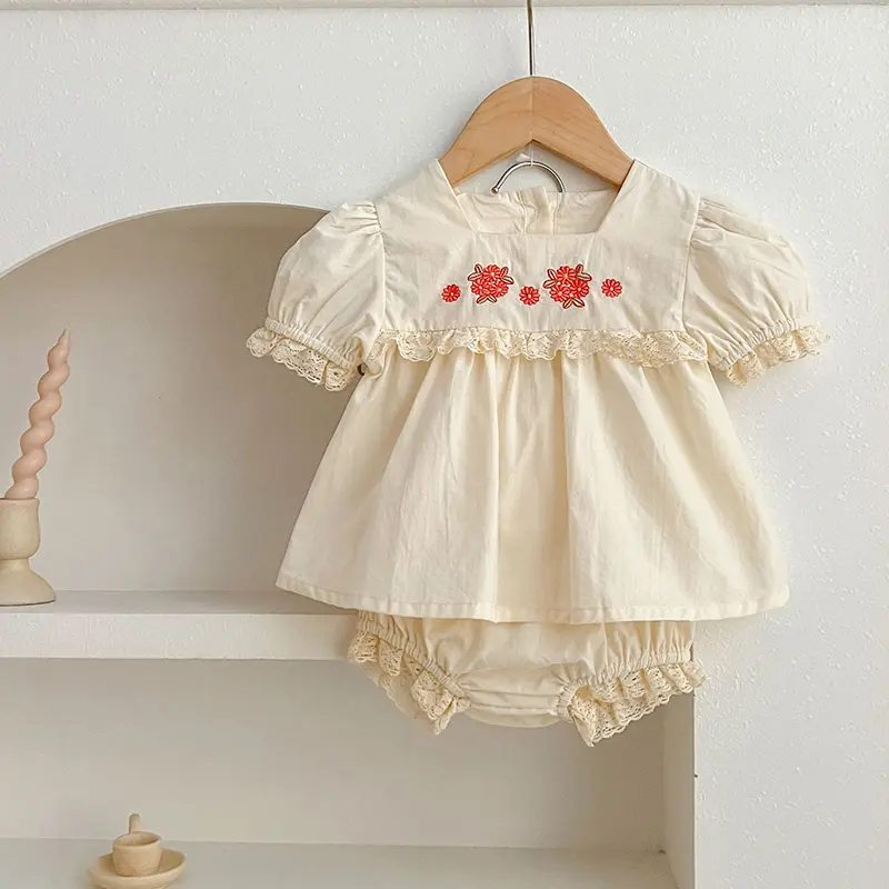 Summer Sisters suit Baby Girls Clothing Sets Baby Bodysuit Top Embroidery Blouse + PP Shorts Infant Newborn Girl Clothes Suit