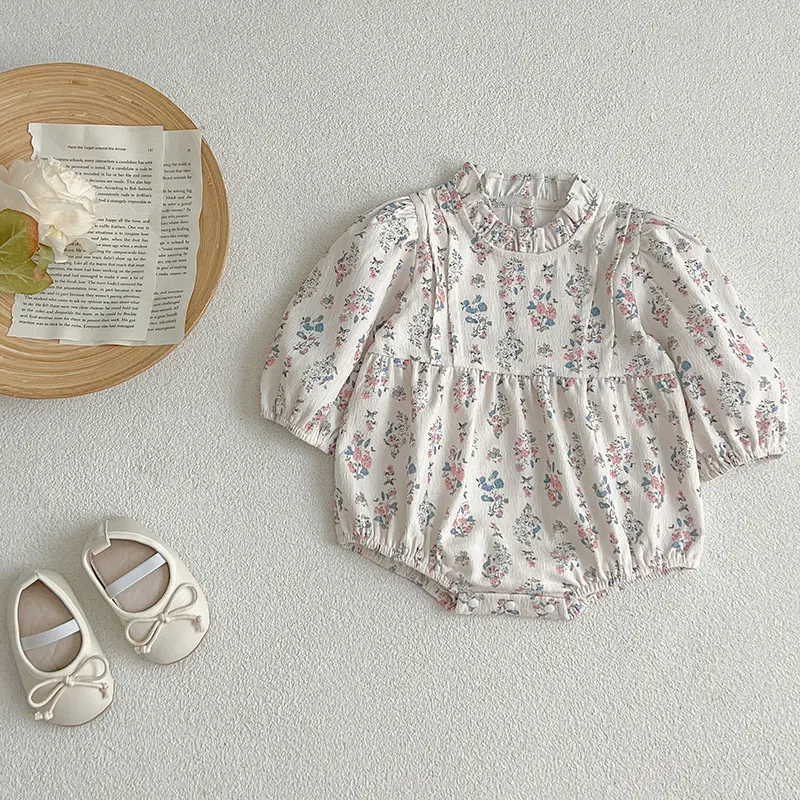Baby Spring Clothing Newborn Infant Baby Girls Cotton Romper Autumn Ruffled Collar Long Sleeves Romper Floral Bodysuit Jumpsuit