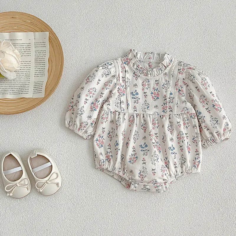 Baby Spring Clothing Newborn Infant Baby Girls Cotton Romper Autumn Ruffled Collar Long Sleeves Romper Floral Bodysuit Jumpsuit