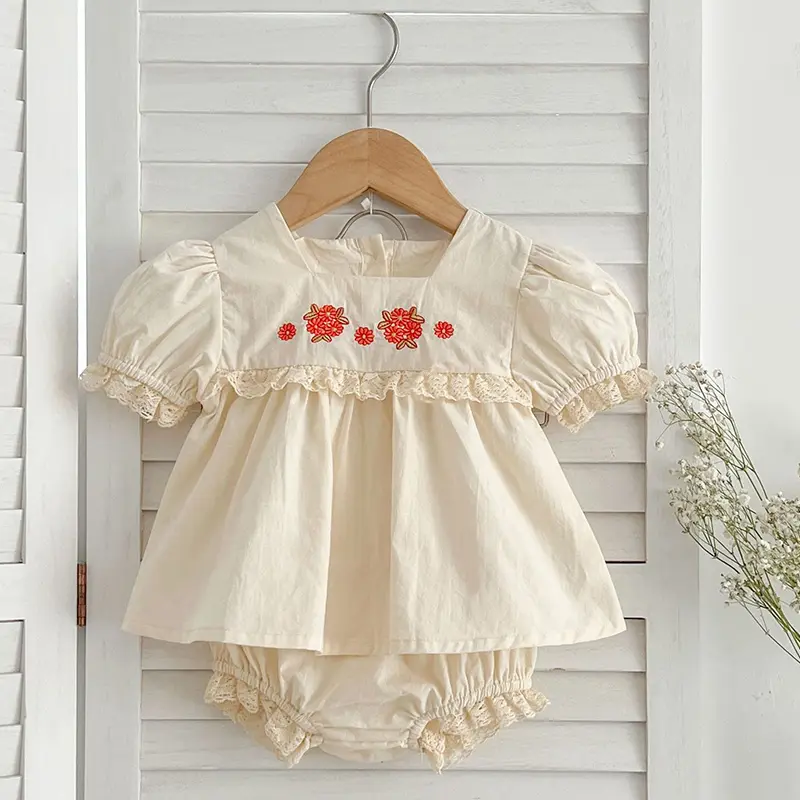 Summer Sisters suit Baby Girls Clothing Sets Baby Bodysuit Top Embroidery Blouse + PP Shorts Infant Newborn Girl Clothes Suit