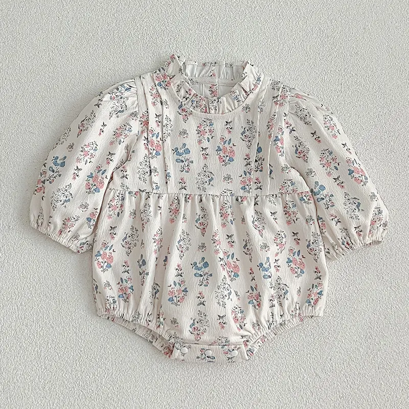 Baby Spring Clothing Newborn Infant Baby Girls Cotton Romper Autumn Ruffled Collar Long Sleeves Romper Floral Bodysuit Jumpsuit