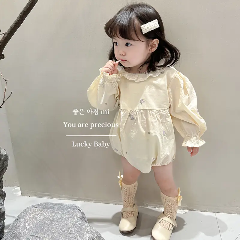 Baby Clothes Autumn Cute Embroidery Floral Infant Girl Long Sleeves Bodysuits Cotton Toddler One Pieces Newborn Girl Clothes