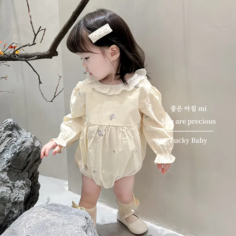 Baby Clothes Autumn Cute Embroidery Floral Infant Girl Long Sleeves Bodysuits Cotton Toddler One Pieces Newborn Girl Clothes