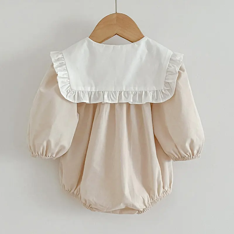 Autumn Newborn Kids Baby Girls Long Sleeve Sweet Solid Color Princess Rompers New Infant Baby Girls Rompers Clothes