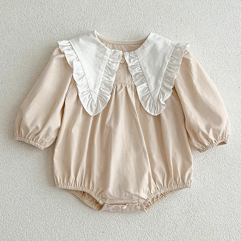 Autumn Newborn Kids Baby Girls Long Sleeve Sweet Solid Color Princess Rompers New Infant Baby Girls Rompers Clothes