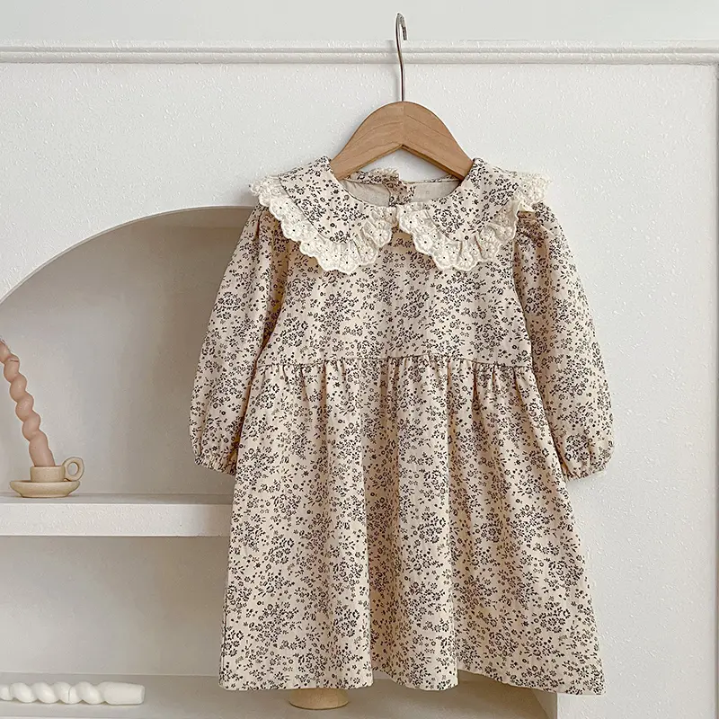 1-6Yrs Baby Girls French Dress Autumn Baby Princess Dress Cotton Infant Girl Kids Long Sleeved Flower Dress Spring Baby Clothes