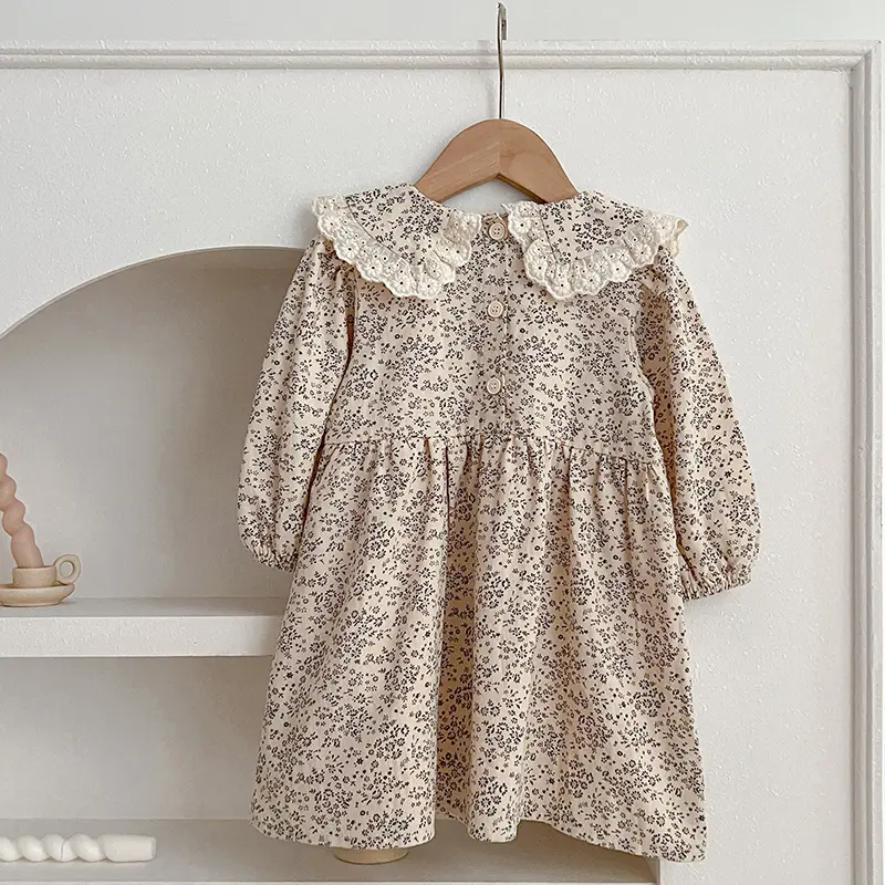 1-6Yrs Baby Girls French Dress Autumn Baby Princess Dress Cotton Infant Girl Kids Long Sleeved Flower Dress Spring Baby Clothes