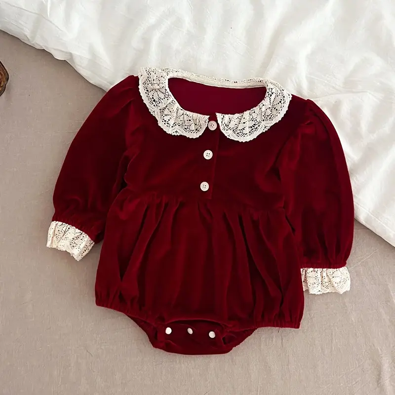 0-3Y Christmas Rompers Newborn Kids Baby Girl Red Romper Sweet Red Lace Princess Rompers Infant New Baby Girls Rompers Clothes
