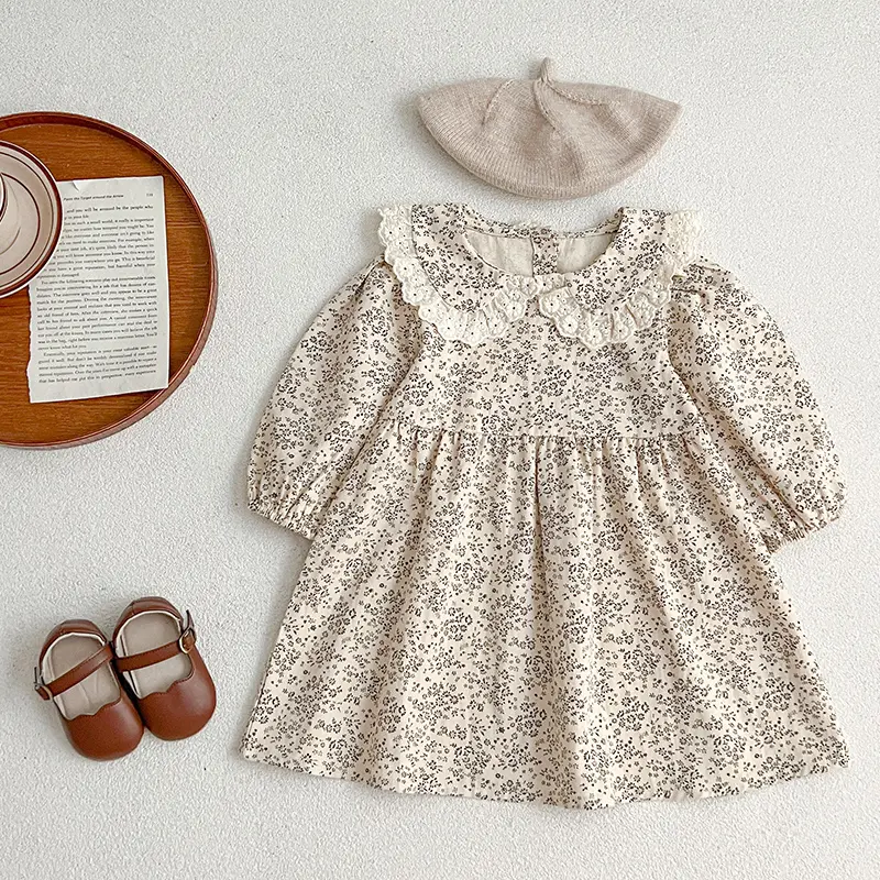 1-6Yrs Baby Girls French Dress Autumn Baby Princess Dress Cotton Infant Girl Kids Long Sleeved Flower Dress Spring Baby Clothes