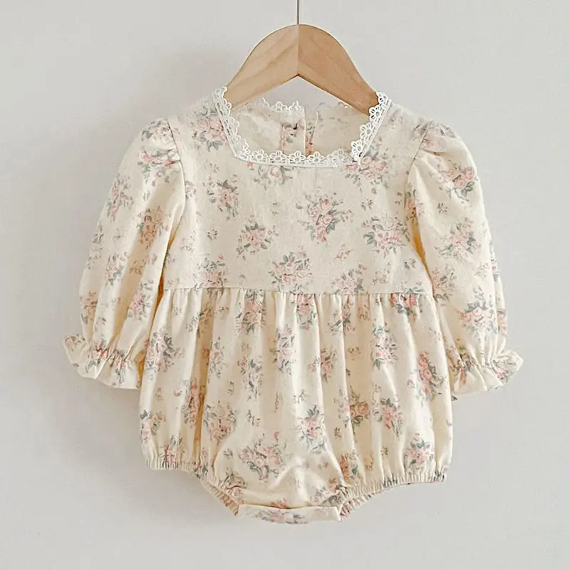 New Infant Kids Baby Girls Long Sleeve Sweet Flower Print Sisters Dress Spring Autumn Newborn Baby Girls Clothes Rompers