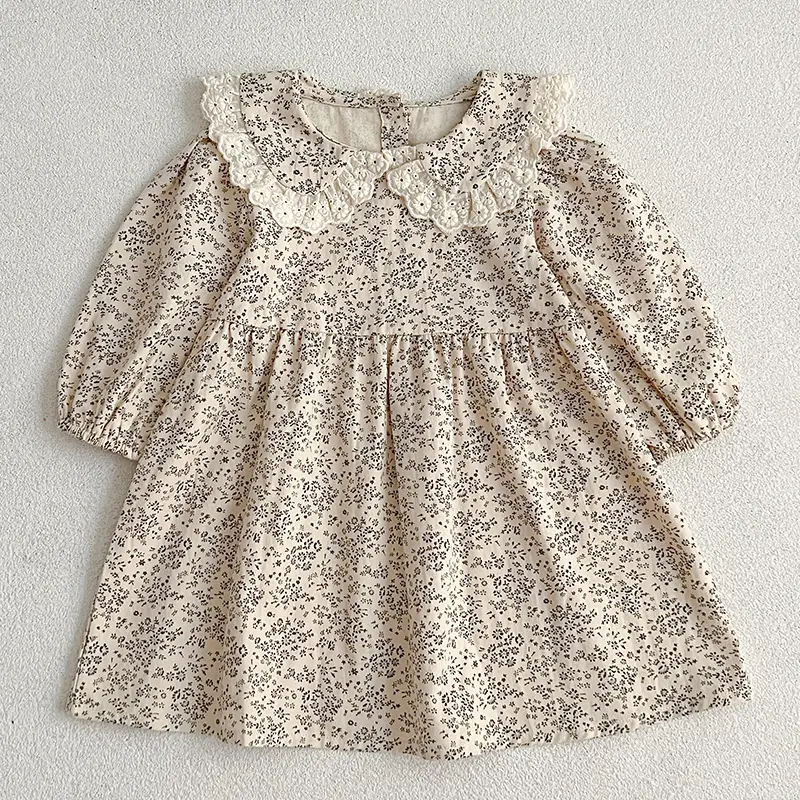 1-6Yrs Baby Girls French Dress Autumn Baby Princess Dress Cotton Infant Girl Kids Long Sleeved Flower Dress Spring Baby Clothes