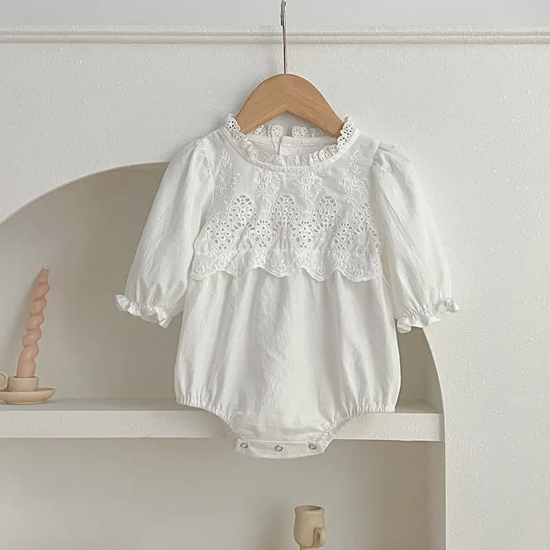2025 Spring Clothes Newborn Infant Baby Girl Romper Embroider Cotton Long Sleeve Baby Jumpsuits White Baby Girls Fall Clothes