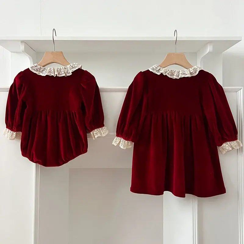 0-3Y Christmas Rompers Newborn Kids Baby Girl Red Romper Sweet Red Lace Princess Rompers Infant New Baby Girls Rompers Clothes
