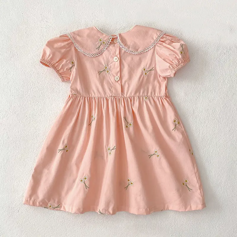 1-6Yrs Girls Fashion Embroidered Flower Dress Summer New Little Girls Toddler Princess Dresses Kids Flying Sleeves Party Clothes